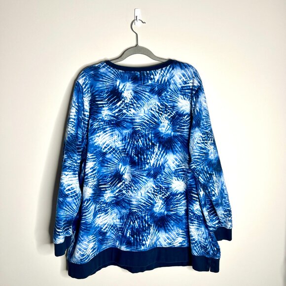 Lands' End Serious Sweats Raglan Sweatshirt Blue Tie Dye Palm Lounge Comfy 2X - Picture 4 of 4